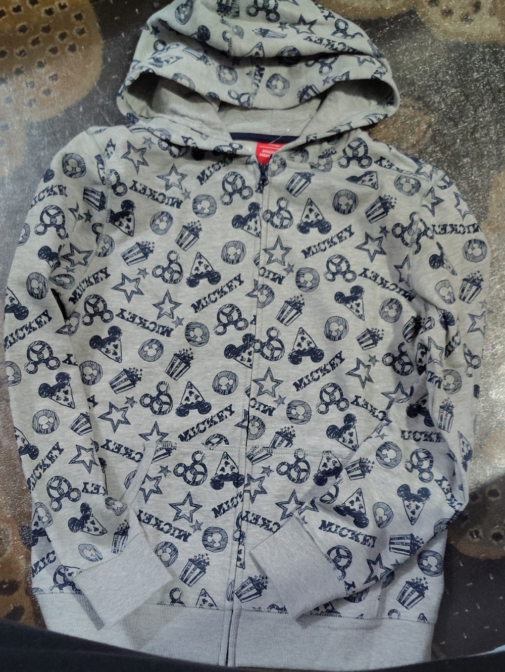 Nwot ,Kids Hooded Zip-Up Sweatshirt - Gray with Navy Print 11/12